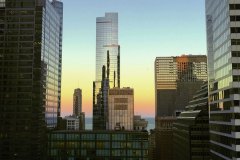 building at sunset
